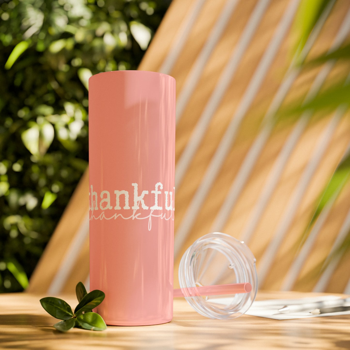 Thankful Skinny Tumbler with Straw, 20oz
