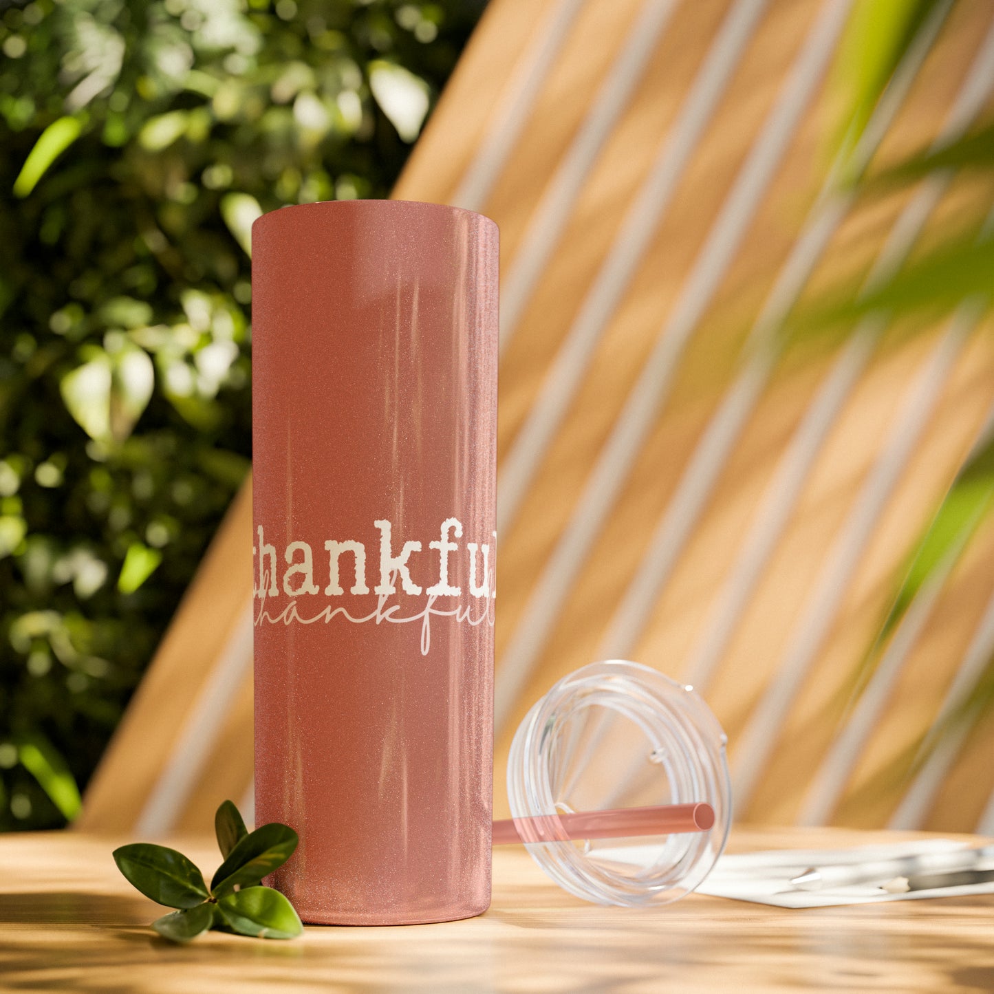 Thankful Skinny Tumbler with Straw, 20oz