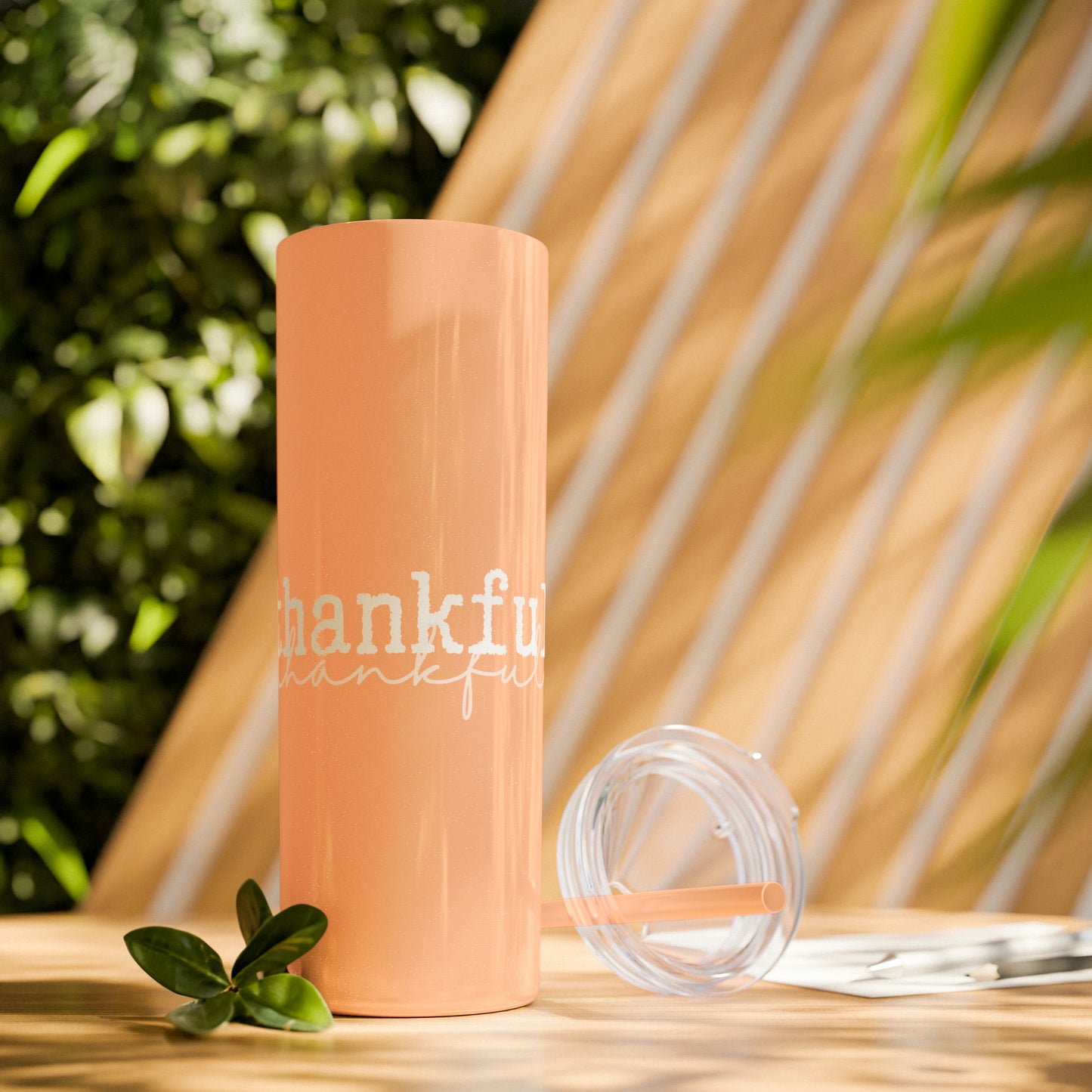 Thankful Skinny Tumbler with Straw, 20oz