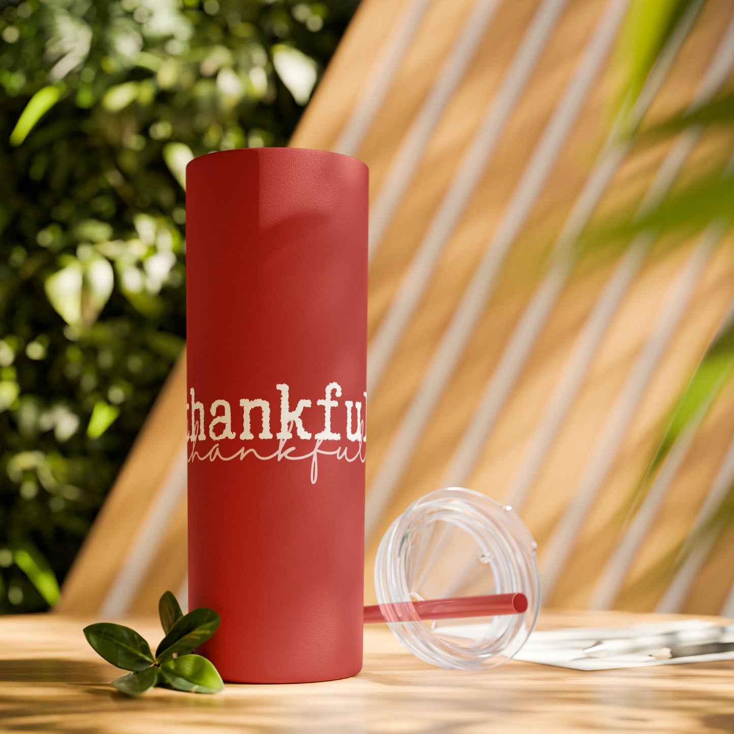 Thankful Skinny Tumbler with Straw, 20oz