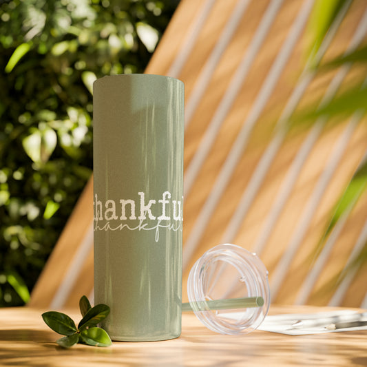 Thankful Skinny Tumbler with Straw, 20oz